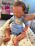 Hendrix 19” W/ short brown NEWBORN HAIR Full Silicone Boy Tan Skin Tone open mouth tat 10-15 days