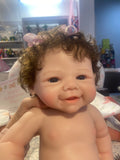Dolly 17” W/ NEWBORN CURLY HAIR ,CUSTOM MADE Full Body PREMIUM Silicone- No mold seam lines on limbs! fair Skin, open mouth. Arrives approx 9/29.