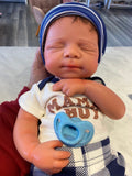 Hendrix 19” W/ short brown NEWBORN HAIR Full Silicone Boy Tan Skin Tone open mouth tat 10-15 days