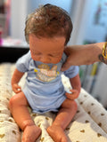 Hendrix 19” W/ short brown NEWBORN HAIR Full Silicone Boy Tan Skin Tone open mouth tat 10-15 days
