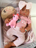 Adeline 19” Full Silicone Reborn Baby Girl tan Skin Tone 7.3lbs newborn open mouth FLAWED AND REPAIRED