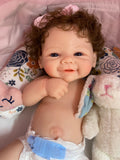 Dolly 17” W/ NEWBORN CURLY HAIR ,CUSTOM MADE Full Body PREMIUM Silicone- No mold seam lines on limbs! fair Skin, open mouth. Arrives approx 9/29.