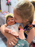 Gracie 17” W/ NEWBORN CURLY HAIR ,CUSTOM MADE Full Body PREMIUM Silicone- No mold seam lines on limbs! TAN Skin, open mouth tat 10-15 days