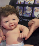 Dolly 17” W/ NEWBORN CURLY HAIR ,CUSTOM MADE Full Body PREMIUM Silicone- No mold seam lines on limbs! fair Skin, open mouth. Arrives approx 9/29.