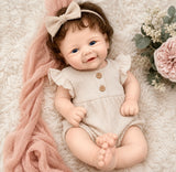 Dolly 17” W/ NEWBORN CURLY HAIR ,CUSTOM MADE Full Body PREMIUM Silicone- No mold seam lines on limbs! fair Skin, open mouth. Arrives approx 9/29.