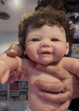 Dolly 17” W/ NEWBORN CURLY HAIR ,CUSTOM MADE Full Body PREMIUM Silicone- No mold seam lines on limbs! fair Skin, open mouth. Arrives approx 9/29.
