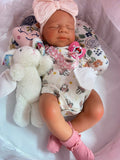 Victoria 19” reborn baby Full Silicone Girl Tan Skin Tone approx 7.2lbs wears newborn open mouth