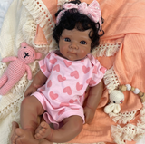 Eden 18” Newborn Girl Full Body Silicone no limb mold lines Brown Skin Tone Open Mouth approx 7lbs. TAT approx. 10-15 Days